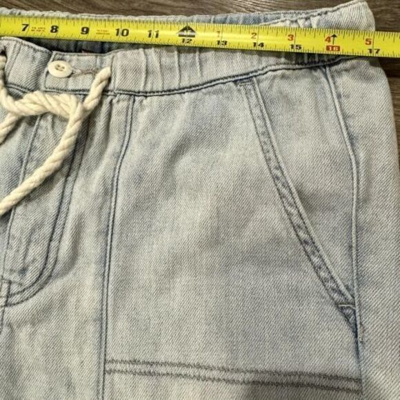 Free People Pants Pull-On Crop Jeans Distressed Baggy Raw Hem drawstring Wmns M - Picture 6 of 10